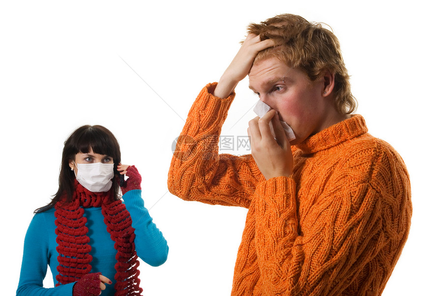 人流感病人 一名妇女背着面具站在背后男人卫生女士发烧症状流感团体药品疼痛喷嚏图片