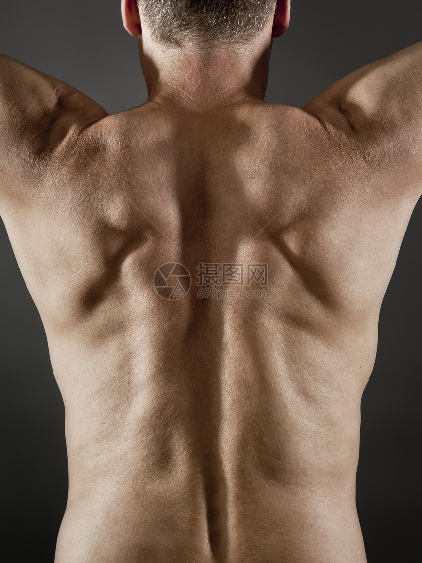 中年男子背面健美膀子运动力量耳朵白发男性阴影太阳运动员图片