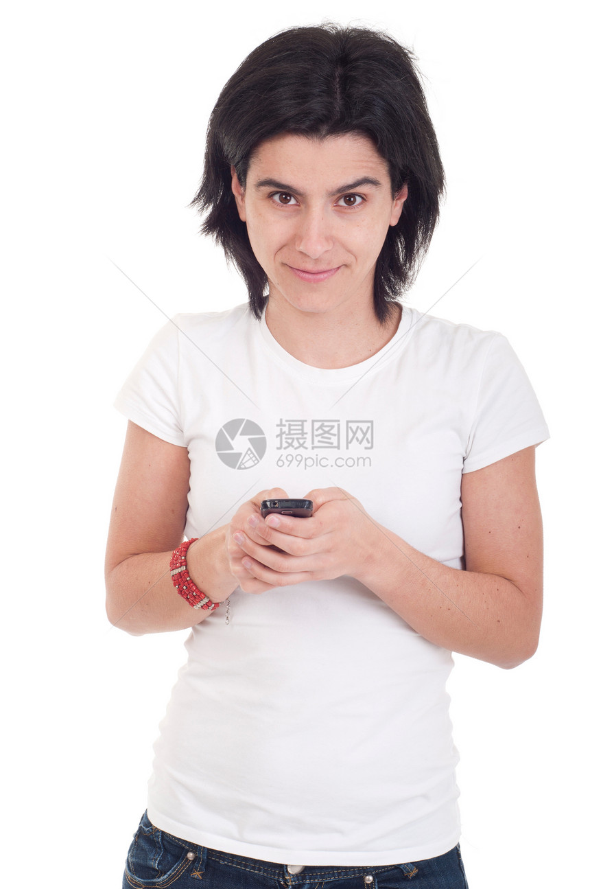 临时妇女短信信息技术手机女士白色女性细胞青年幸福手镯成人图片