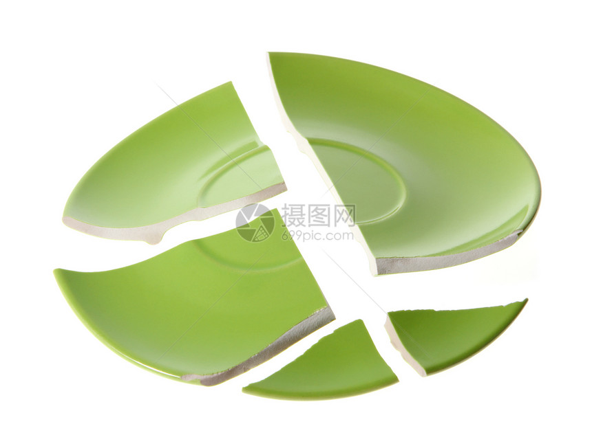 破碎绿板盘子对象陶瓷制品白色餐具损害裂缝绿板绿色图片
