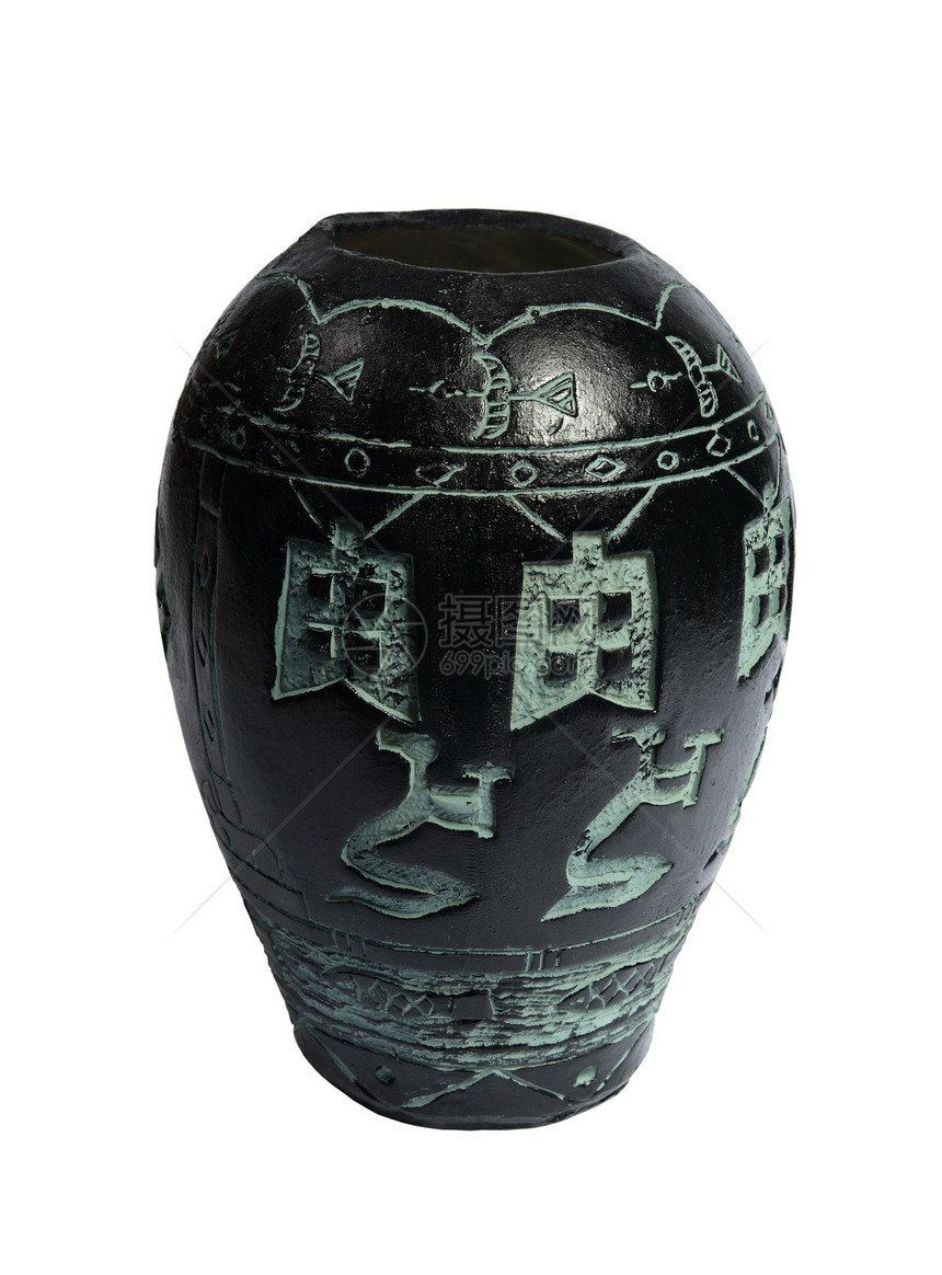 旧黑华花瓶陶器材料把手古董水壶历史古物文明文字制品图片