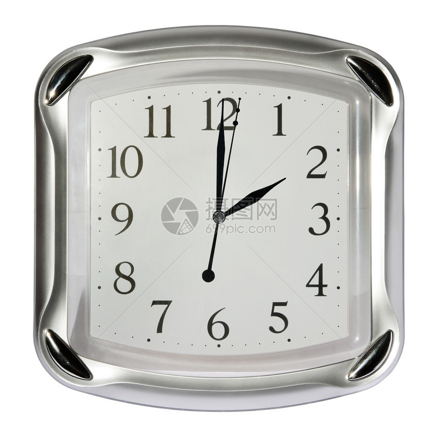 白色背景上的灰色壁钟圆圈工作学校时间数字玻璃圆形钟表手表插图图片