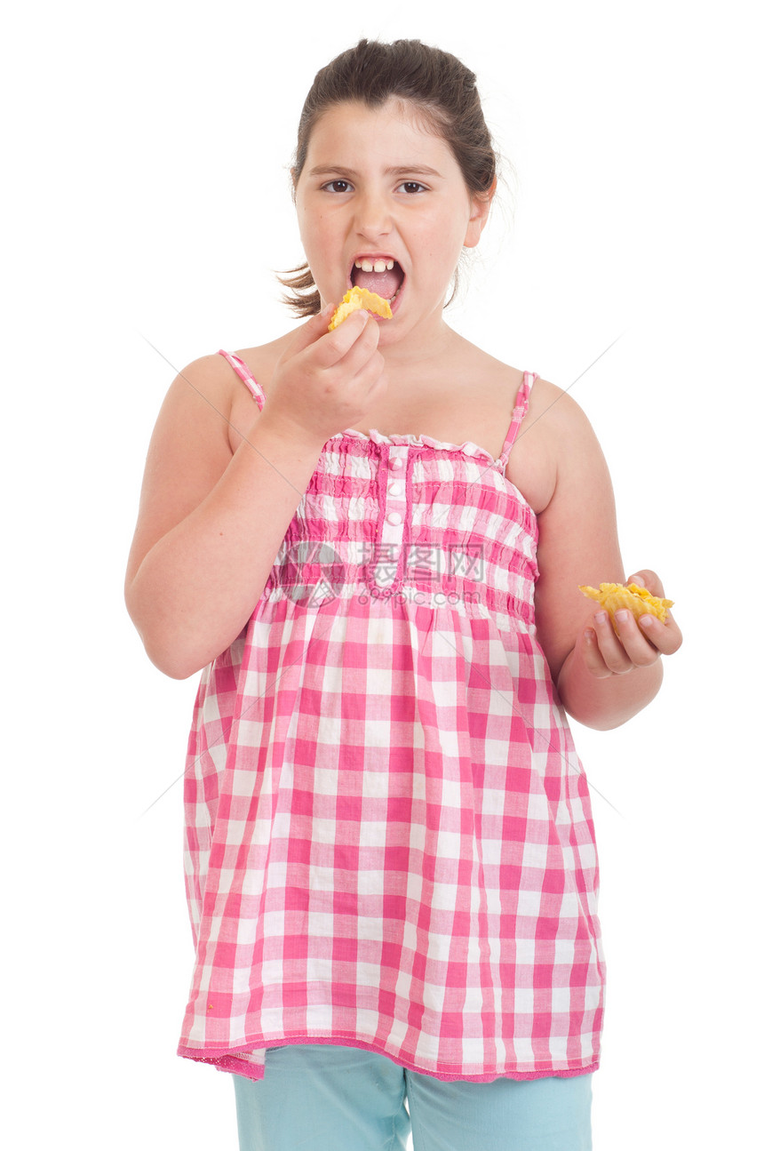 女孩吃薯片营养青年垃圾青少年童年女性孩子筹码土豆幸福图片