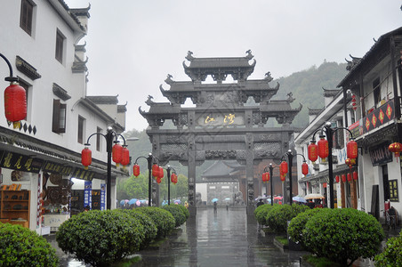 中国东部古老的村庄国家王朝反射运河下雨文化吸引力灯笼历史性背景图片