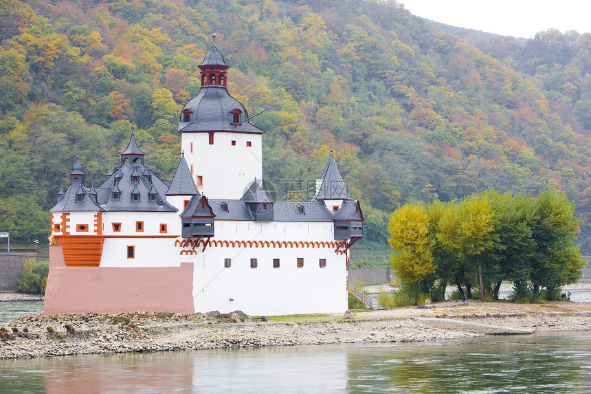德国莱茵兰法尔茨堡城堡建筑建筑物据点季节外观河流历史堡垒世界旅行图片