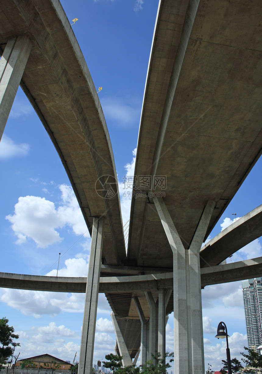 Bhumibol桥运输草地公园建筑密蓬路口蓝色戒指风景工程图片