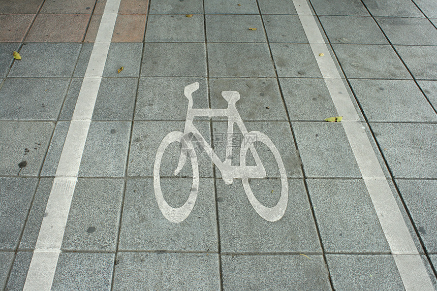 城市中的自行车车道运输路标小路树木安全信号驾驶人行道旅行交通图片