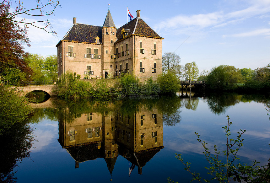 荷兰盖德兰州沃登城堡反射建筑物位置建筑学纪念碑世界建筑历史城堡护城河图片