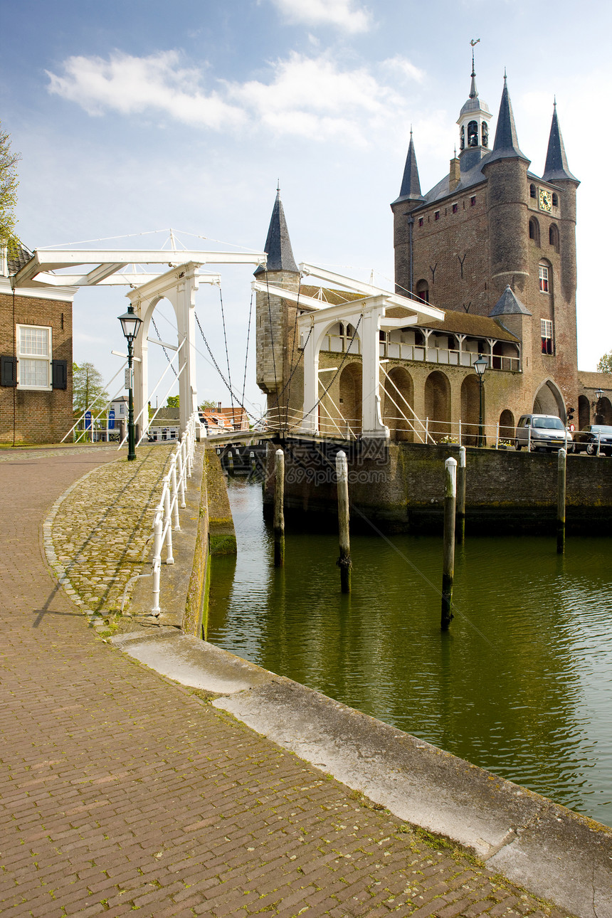中世纪门和吊桥 泽里克泽 荷兰泽兰旅行建筑学历史历史性世界外观房子城市建筑建筑物图片