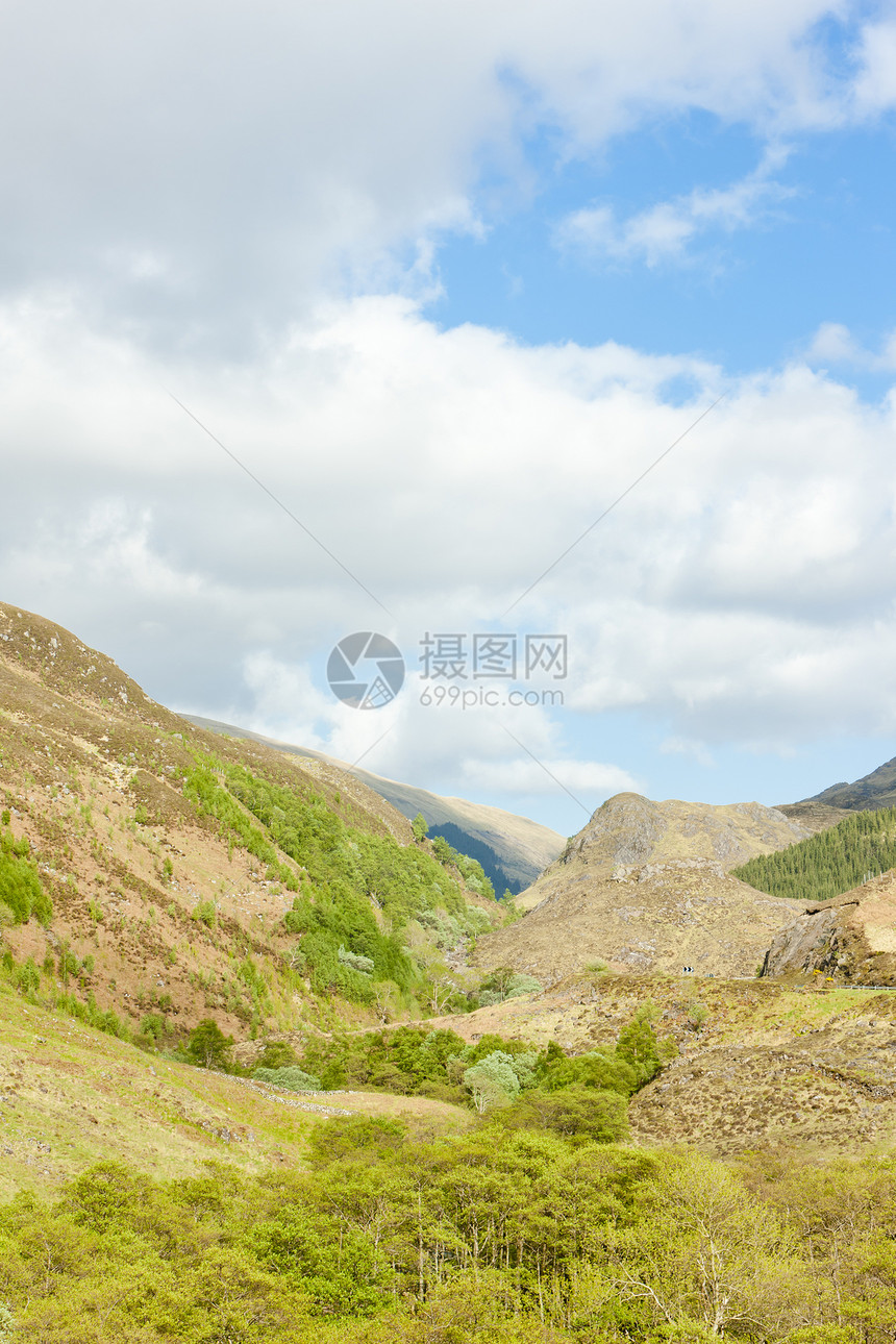 苏格兰高地格伦希尔植被风景外观位置植物群山脉世界旅行图片