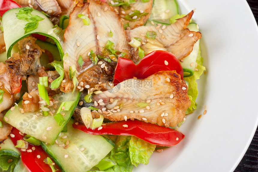 烟沙拉盘子蔬菜午餐食物熏制美食叶子文化海藻饮食图片