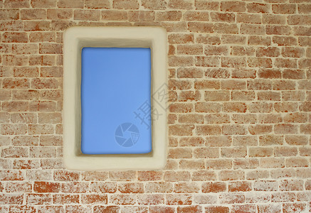 砖墙墙纸蓝色房子窗户建筑砂浆橙子材料水泥背景图片