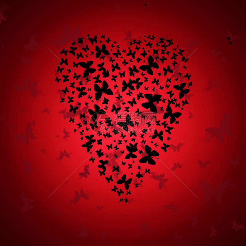 蝴蝶的心红色女性化装饰品热情艺术插图墙纸图片
