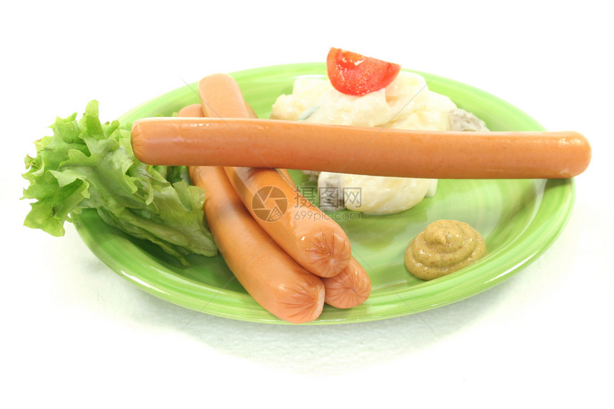 维纳香肠饮食盘子沙拉厨房食物香菜图片