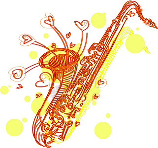 抽象Sketsy Sax活力草图爵士派对设计俏皮萨克斯管垃圾艺术音乐背景图片
