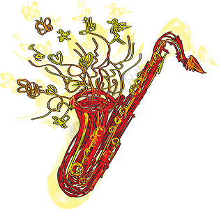铜管抽象Sketsy Sax垃圾萨克斯管黄铜音乐插图爵士派对艺术效果活力插画
