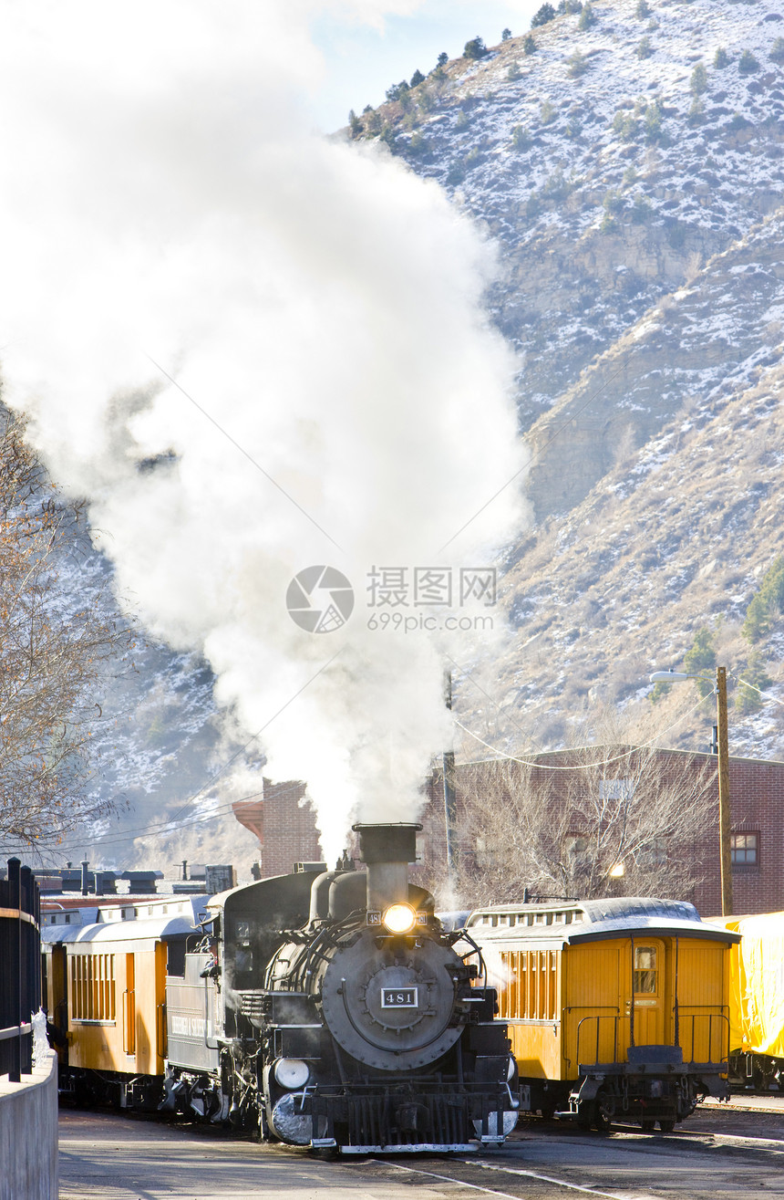 美国科罗拉多州铁路列车外观蒸汽窄轨旅行世界火车机车交通工具位置图片