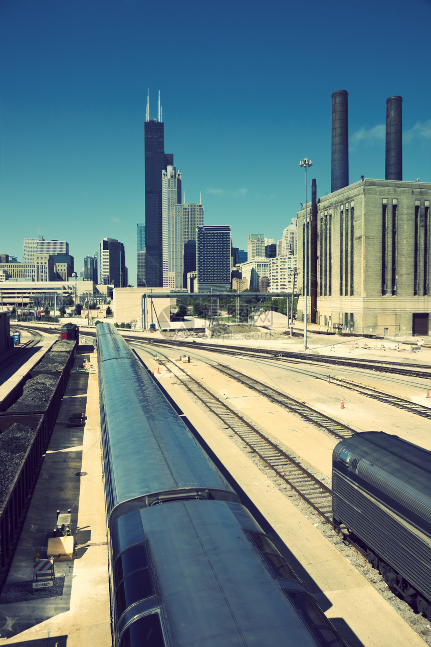 芝加哥火车运输天际景观城市生活建筑学工厂摩天大楼烟囱办公楼风光图片