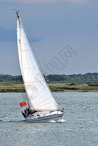 白帆游艇白色航行天空旗帜背景图片