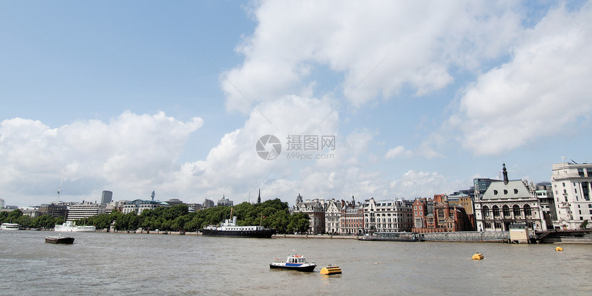 伦敦泰晤士河王国英语全景天空蓝色图片