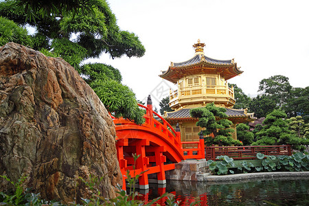 南里安花园的绝对完美之馆 洪洞历史性旅行游客佛教徒橙子宝塔历史蓝色晴天植物背景图片