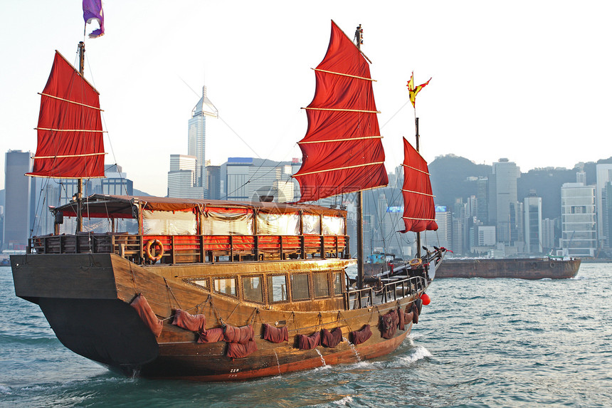 香港港帆帆船建筑天空血管日落港口中心旅行游客导航市中心图片