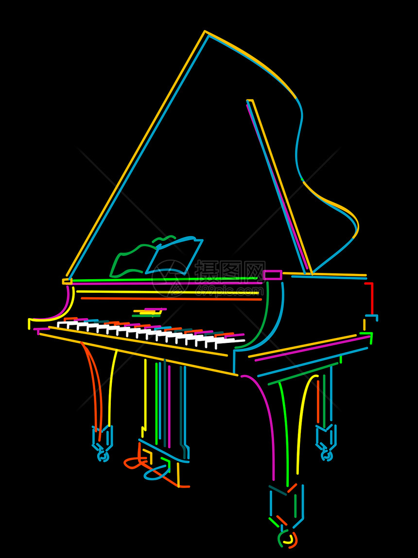 大钢琴笔记艺术黑色插图音乐绘画踏板涂鸦刷子乐器图片