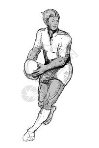 跑过球的橄榄球玩家男人艺术品网点黑与白男性插图跑步背景图片