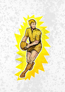 跑过球的橄榄球玩家跑步男人插图艺术品网点男性背景图片