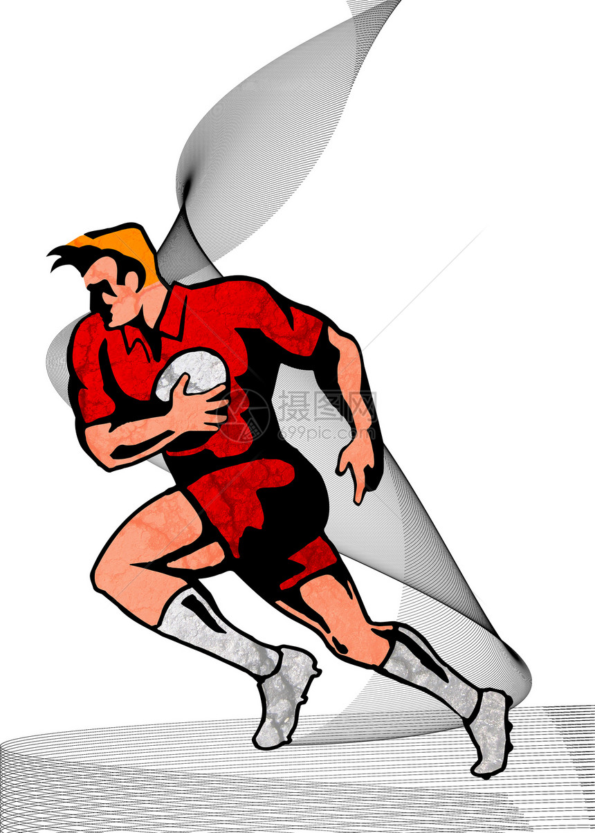 橄榄球运动员与球一起跑玩家运动收费攻击男人男性跑步插图图片