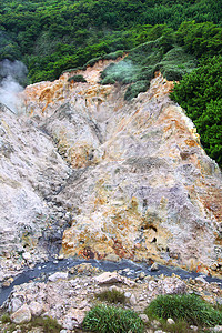 硫磺泉  圣卢西亚蒸汽弹簧活动火山地热绿色丘陵高清图片