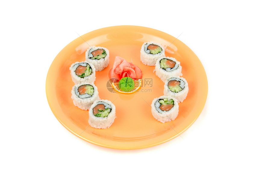寿司海藻橙子服务盘子情调鱼子美食美味海鲜食物图片
