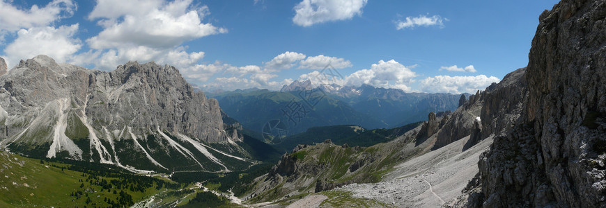 多洛米地景观远足天气天空山峰旅游农村尖刺高度全景风景背景图片