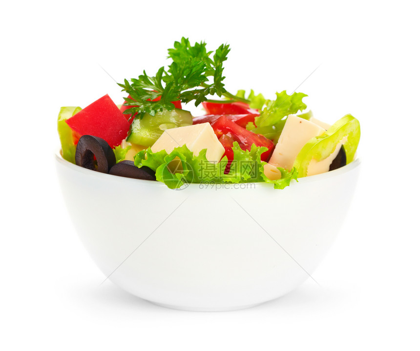 希腊沙拉青菜白色叶子红色午餐盘子美食营养小吃早餐图片