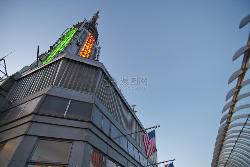 帝国顶端蓝色商业办公室市中心日落历史性城市天空摩天大楼全景图片