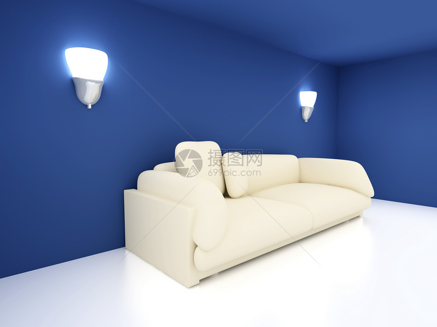 蓝色房间的沙发财产住宅公寓家具软垫长椅大厦闪电地面房子图片