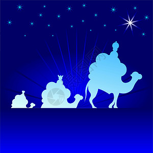 智者光影卡通矢量插图牧羊人骆驼魔术师星星礼品黑色哺乳动物骑术动物旅行背景图片