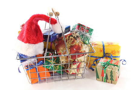 圣诞购物压力魔法购物篮预算象征性礼物圣诞礼物购物车展示喜悦背景图片