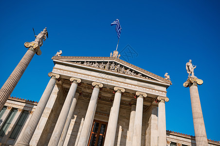 苏格拉底雅典学院神话大理石柱子学习饱和色地方雕像大楼艺术背景