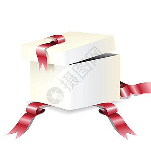 框框中磁带篮子礼物白色纸板包装红色惊喜插图背景图片