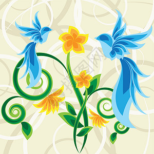 魔法花园绿色床单花朵蝴蝶装饰品蓝色背景图片