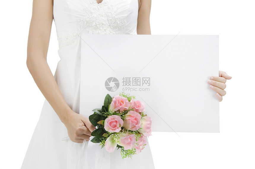 空白标志女性玫瑰海报新娘订婚问候语木板邀请函裙子花束图片