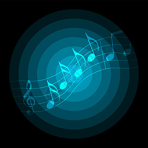音乐背景歌曲职员圆形木板光束蓝色笔记射线背景图片