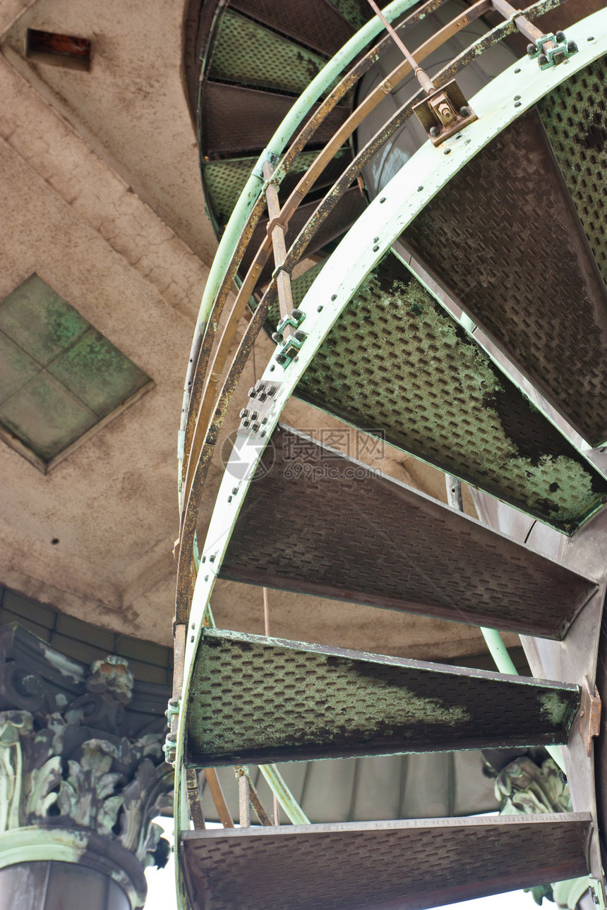 螺旋楼梯圆形建筑栏杆漩涡圆圈扶手金属曲线地面历史性图片
