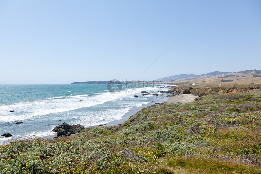 加利福尼亚剖面海岸旅行支撑悬崖岩石海滩冲浪游客海洋假期风景图片