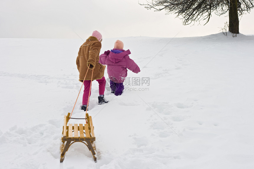 托博干休闲喜悦白色乐趣青年黄色平底木头雪橇运动图片