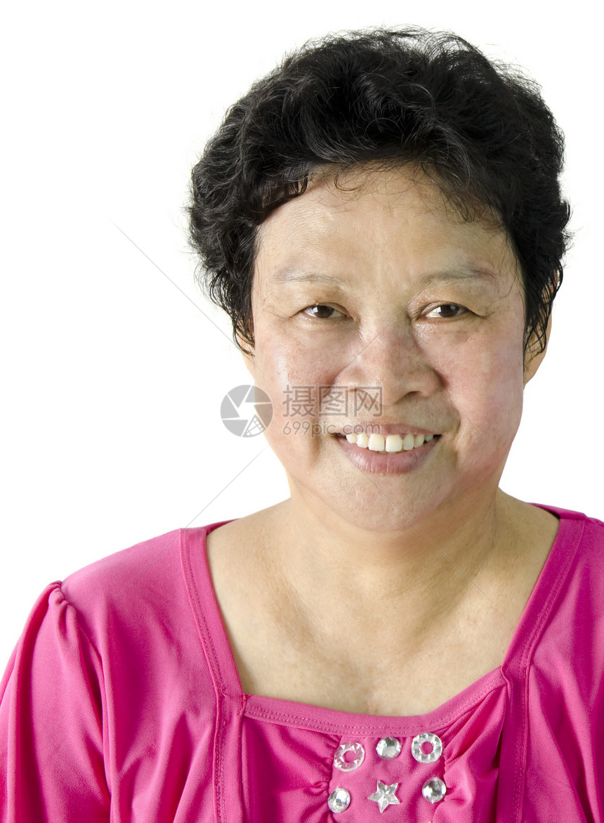 高级亚洲妇女卫生退休长老头发关爱女士肩膀黑色快乐白色图片