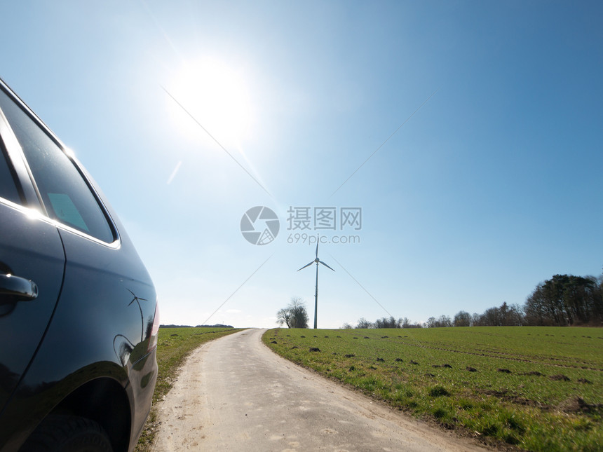 汽车和风力涡轮机创新力量天空技术生态环境工业绿色活力发电机图片