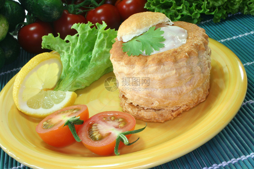 鸡排家禽绿色馅饼糕点营养起动机草药香菜熟食白色图片