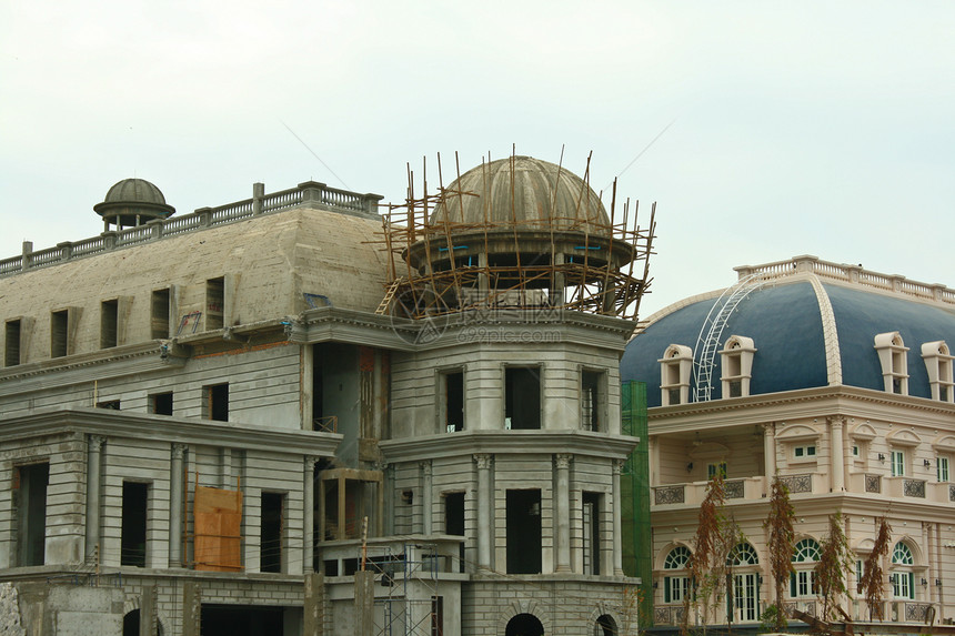 建筑施工天空危险工作水泥房子脚手架修理工程拆除建筑学图片